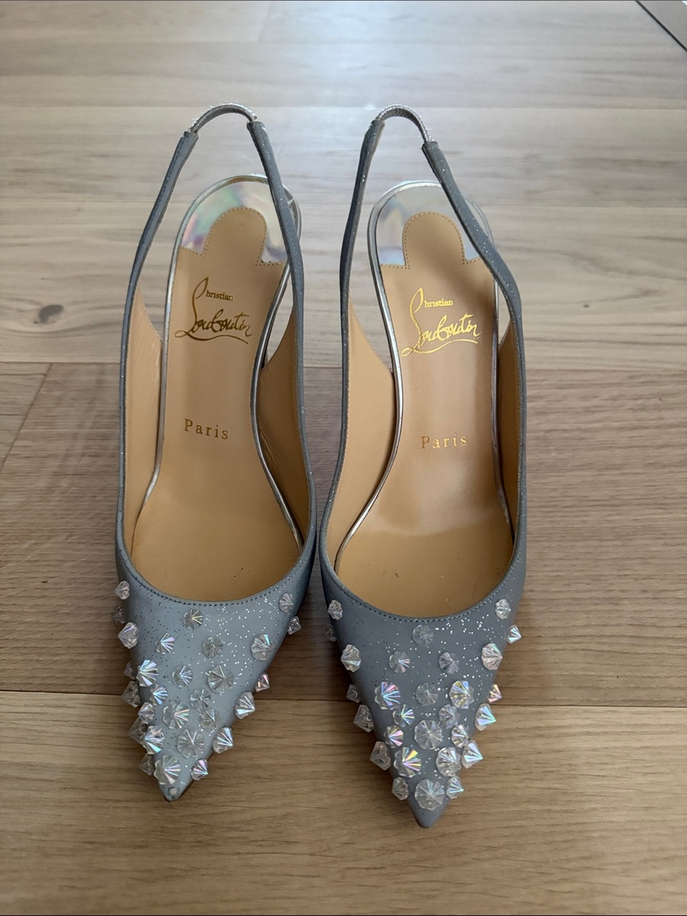 Christian Louboutin Gray Crystal Pointed Slingback Pumps